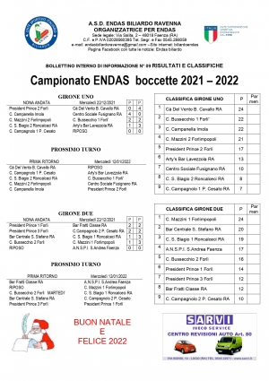 Bollettino n.9 Campionati 2021-2022