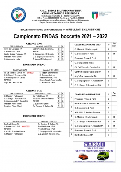 Bollettino n. 3 2021-2022 e Referti