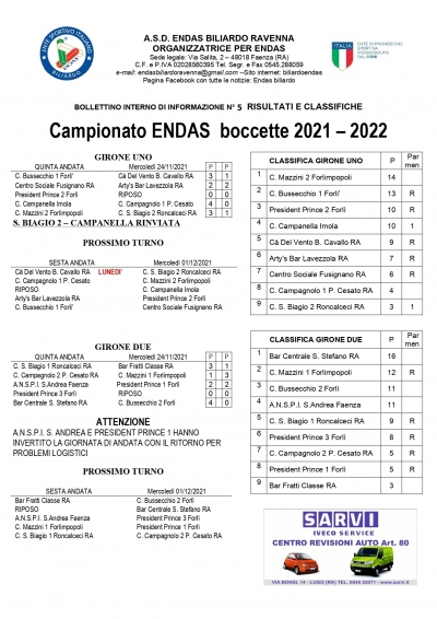 Bollettino n.5 2021-2022 e Referti