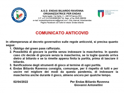 Regole anti Covid dal 01/04/2022