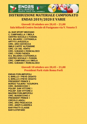 Distribuzione materiali Campionati Emilia Romagna 2019-2020