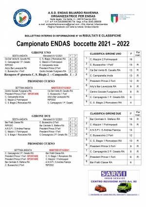 Bollettino n.6 2021-2022 e Referti