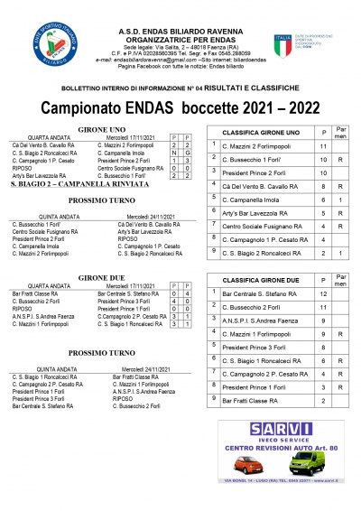 Bollettino n.4 2021-2022 e Referti