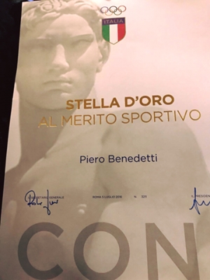 Il CONI conferisce la Stella D&#039;Oro a Piero Benedetti