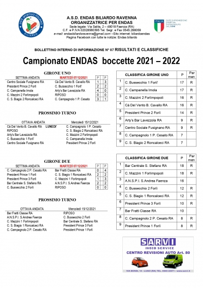 Bollettino n.7 2021-2022 e Referti