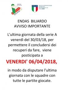 Avviso importante serie A venerdì e classifica aggiornata