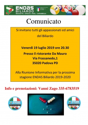 Riunione Informativa per stagione 2019-2020 zona Veneto
