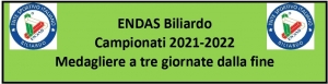 Medagliere Campionati ENDAS Biliardo 2021-2022 a tre giornate dalla fine.